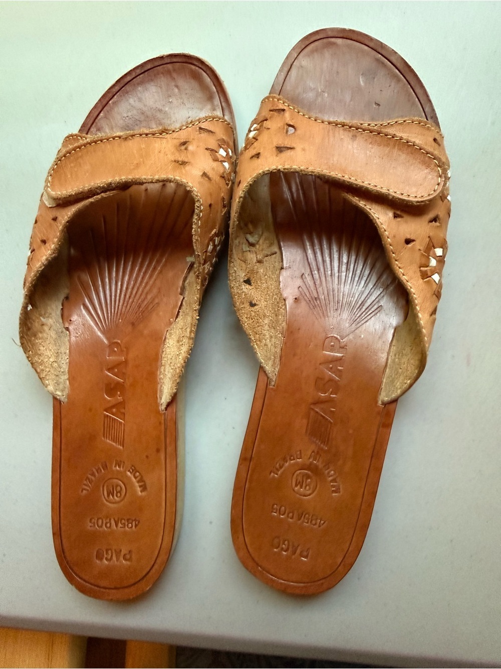 Tan Leather Slide Sandals for Women
